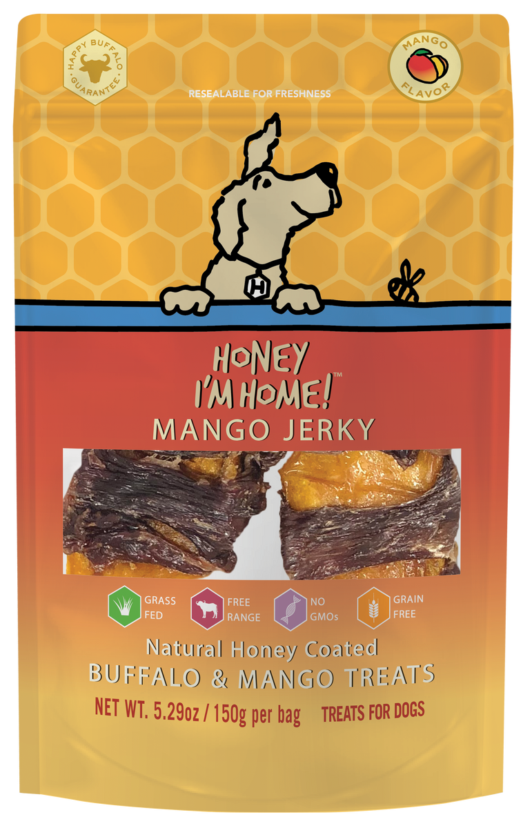 Honey I'm Home Natural Honey Coated Mango Jerky Buffalo Dog Treats Honey I'm Home Natural Honey Coated Mango Jerky Buffalo Dog Treats