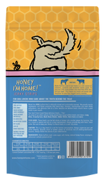 back of yellow and blue package, benefits on left, ingredients on right