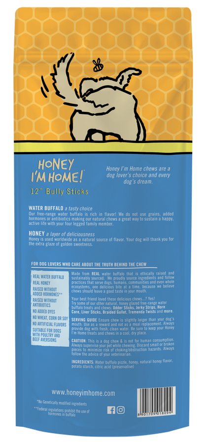 12" BULLY STICKS - Honey I'm Home Treats