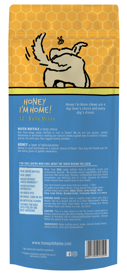 12" BULLY STICKS - Honey I'm Home Treats