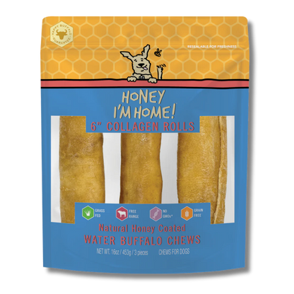 6" COLLAGEN ROLLS - NATURAL DOG CHEWS - Honey I'm Home Treats