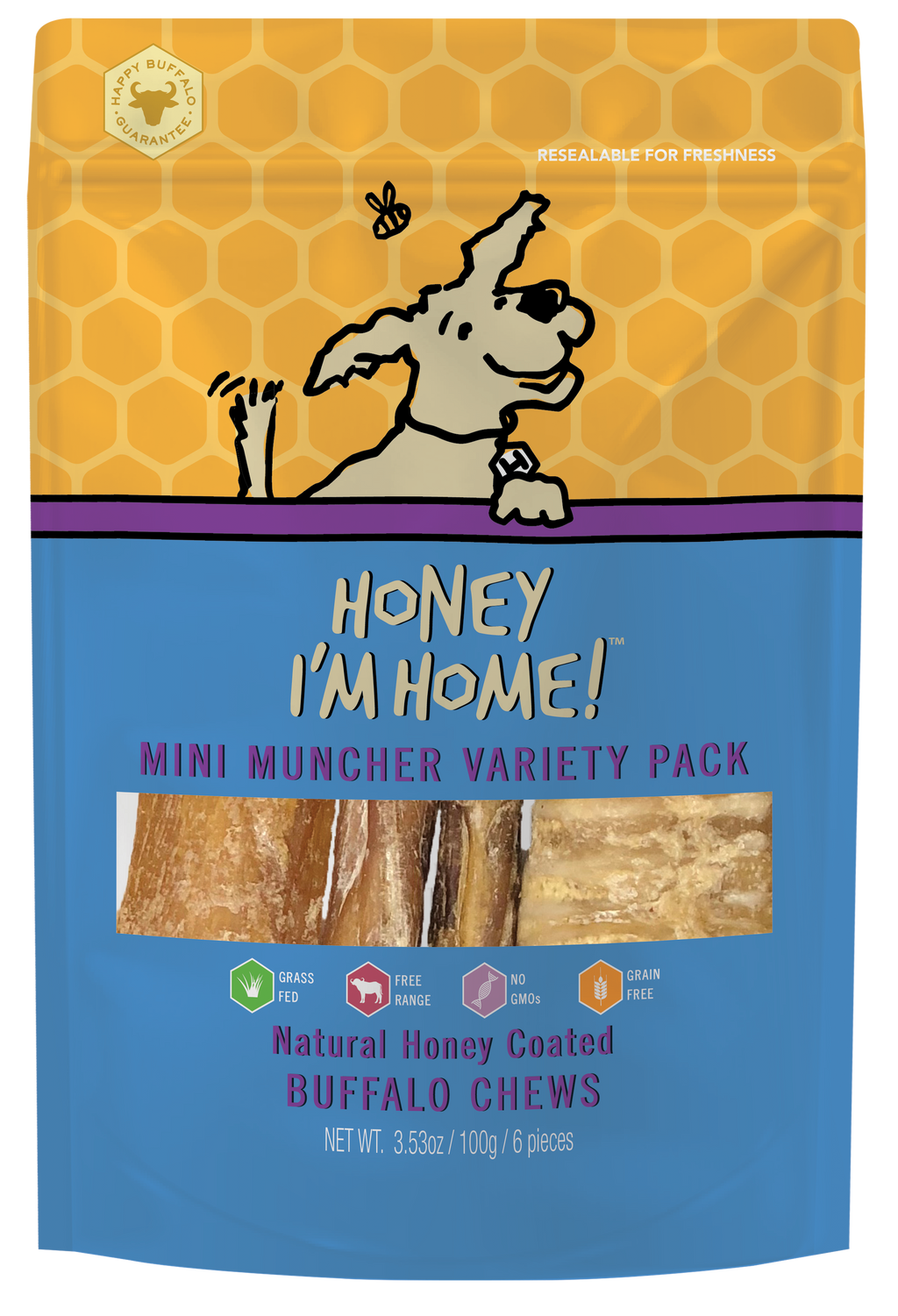 Honey I'm Home Natural Honey Coated Mini Muncher Variety Pack Buffalo Dog Chews