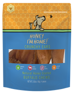 yellow and blue pkg. of honey-coated crunchy ears buffalo chews (4 pieces)
