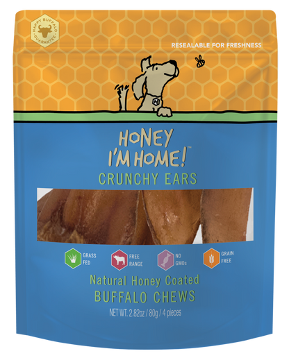 yellow and blue 4 pack full-sized crunchy buffalo ears (approx. 2.42 oz)