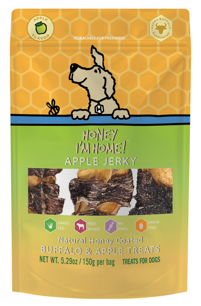 yellow and green apple jerky (approx. 3.2 oz) dehydrated apples wrapped in buffalo jerky
