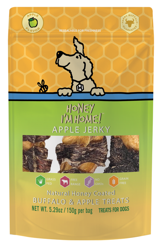yellow and green apple jerky (approx. 3.2 oz) dehydrated apples wrapped in buffalo jerky