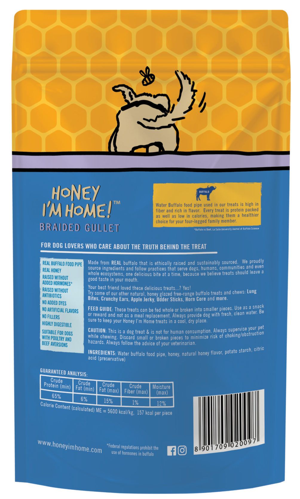 Orange and blue back of package with ingredients and listed benefits