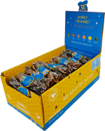 right side horizontal box, blue top, yellow bottom. filled with 50 pcs. braided gullet dog treats
