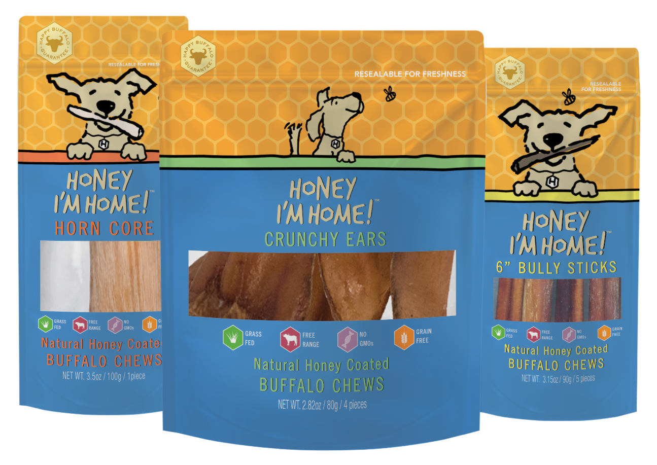 three bag bundle of bully sticks (5 pcs), crunchy ears (4 pcs) and horn chew (1 piece)