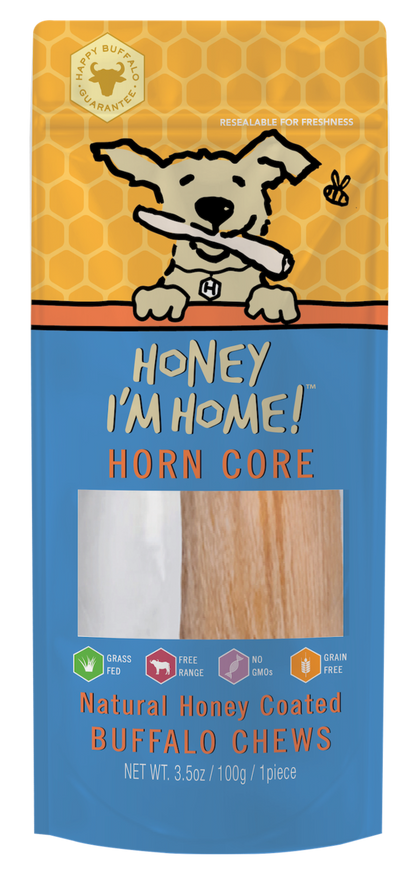 yellow and blue pkg. of honey-coated horn core
