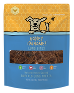 yellow and blue (approx 3.1 oz) pkg. honey coated buffalo lung bites