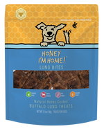 yellow and blue pkg. natural honey coated buffalo lung bites (3.1 oz)